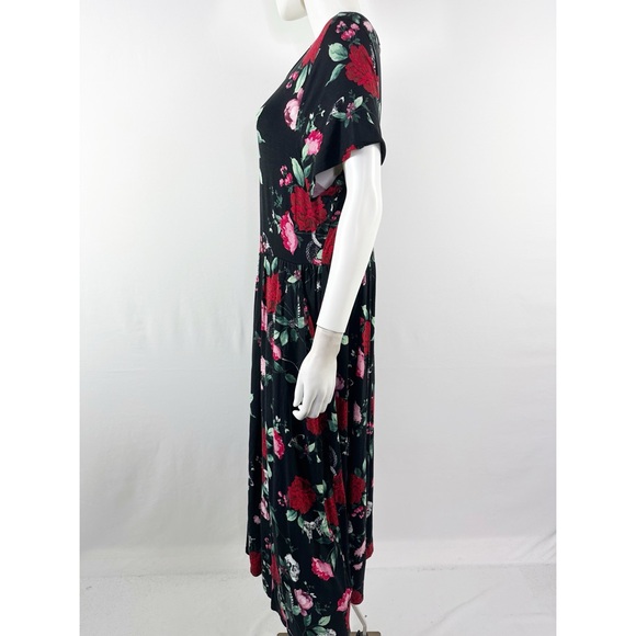 Torrid Super Soft Knit Black Floral Midi Dress Size 2 Roses & Skulls Print Goth - Picture 5 of 8